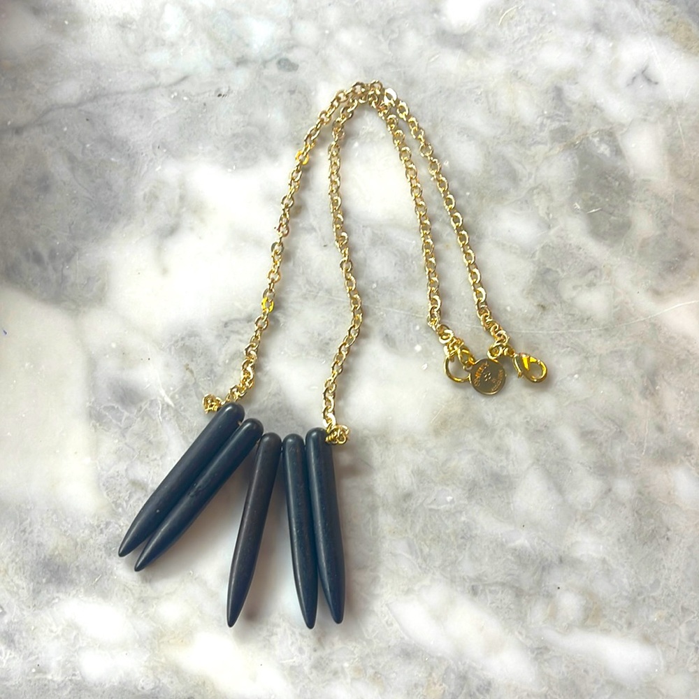 Edgy Black Stone Spike Necklace by Jessica Elliot Semi Precious Stone Gold Tone